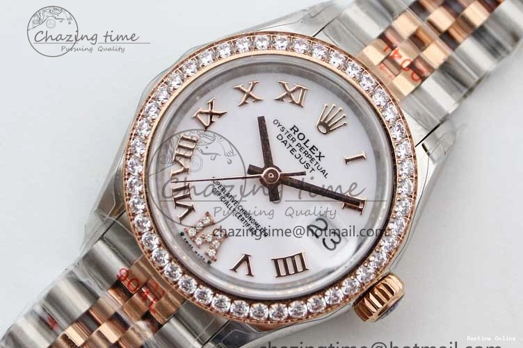 0121 Trendy Lady DateJust 28 SS RG TWF Diamonds Bezel 1:1 Best Edition White Dial Roman Markers on Jubilee Bracelet NH 2129
